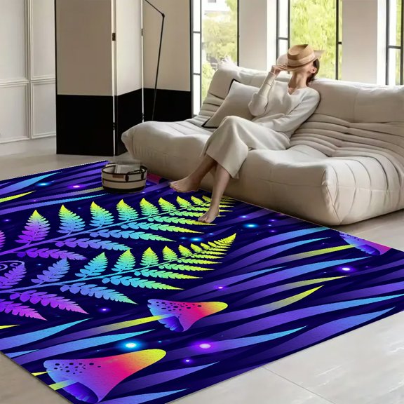 RKSupls Magical Fern Forest Pattern  Soft Fluffy Velvet Area Rug   for Living Room Bedroom, Non-Slip Washable Carpet, Modern Minimalist Home Decor Floor Mat