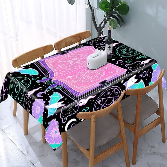 RKSupls Magical Spell Book Pastel Rectangle Dining Tablecloth, Washable Wipeable Stain & Wrinkle Resistant Polyester Tablecloth for Kitchen Picnic Party