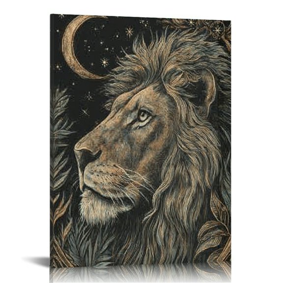 RKSupls Majestic Lion Moonlit Jungle Canvas Wall Art, Canvas Prints Wall Art for Living Room Bedroom Entryway Office, Art Print Painting for New Year Home Decorations,16x20in