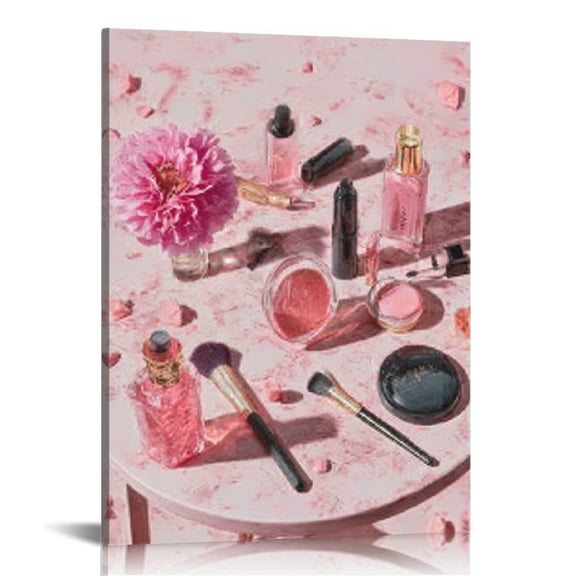 RKSupls Makeup Essentials Canvas Wall Art, Canvas Prints Wall Art for Living Room Bedroom Entryway Office, Art Print Painting for Valentine's Day Home Decorations,12x16in