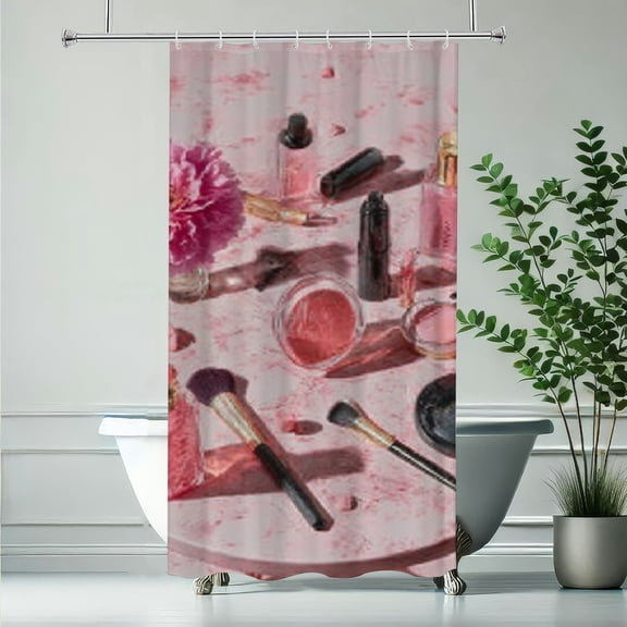RKSupls Makeup Essentials Shower Curtain, Valentine's Day Waterproof Shower Curtain with Hooks for Home Bathtub Bathroom  Decor Washable Curtains,