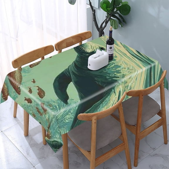 RKSupls Manatee Fish Underwater Rectangle Dining Tablecloth, Washable Wipeable Stain & Wrinkle Resistant Polyester Tablecloth for Kitchen Picnic Party