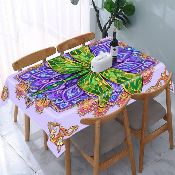 RKSupls Mandala Flower Purple Pattern Rectangle Dining Tablecloth, Washable Wipeable Stain & Wrinkle Resistant Polyester Tablecloth for Kitchen Picnic Party