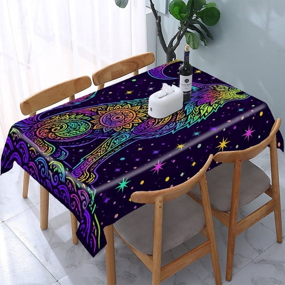 RKSupls Mandala Wolf Howl Rectangle Dining Tablecloth, Washable Wipeable Stain & Wrinkle Resistant Polyester Tablecloth for Kitchen Picnic Party