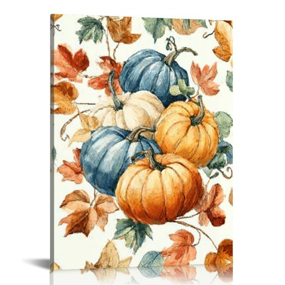 RKSupls Maple Leaf Pumpkin Canvas Wall Art, Canvas Prints Wall Art for Living Room Bedroom Bathroom Office, Art Print Painting for New Year Home Decorations,16x20in
