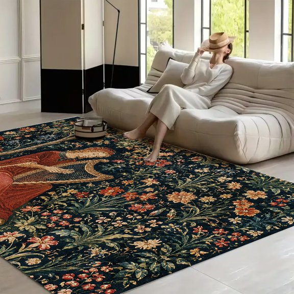 RKSupls Medieval Harp Player Soft Fluffy Velvet Area Rug for Living Room Bedroom, Non-Slip Washable Carpet, Modern Minimalist Home Decor Floor Mat