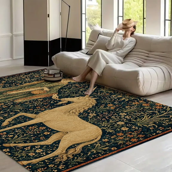 RKSupls Medieval Lady Unicorn Tapestry Soft Fluffy Velvet Area Rug for Living Room Bedroom, Non-Slip Washable Carpet, Modern Minimalist Home Decor Floor Mat