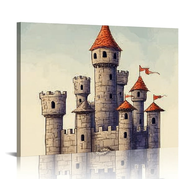 RKSupls Medieval Stone Castle Canvas Wall Art, Fantasy Fortress Wall Decor Print, Modern Artwork for Living Room Bedroom Office Home Decor
