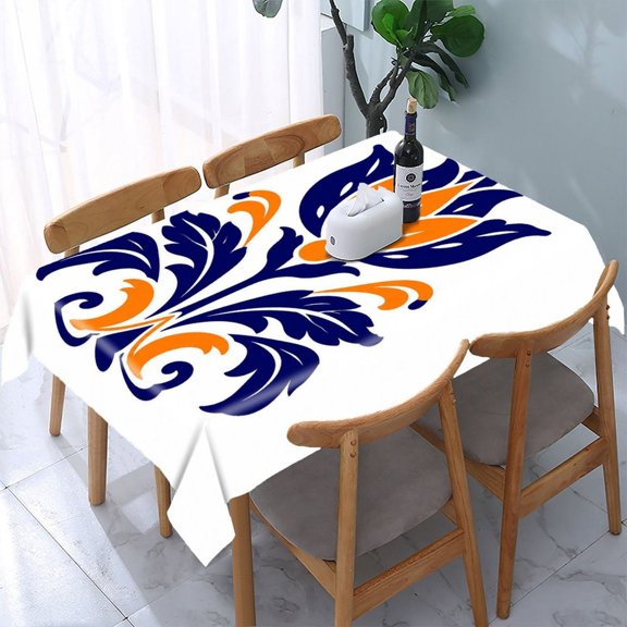 RKSupls Mediterranean Lotus Flower Motif Rectangle Dining Tablecloth, Washable Wipeable Stain & Wrinkle Resistant Polyester Tablecloth for Kitchen Picnic Party