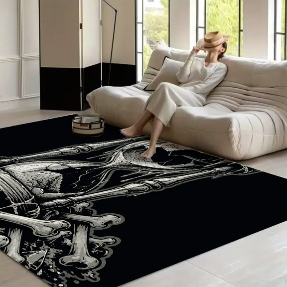 RKSupls Metallic Skull Dagger Art Soft Fluffy Velvet Area Rug for Living Room Bedroom, Non-Slip Washable Carpet, Modern Minimalist Home Decor Floor Mat