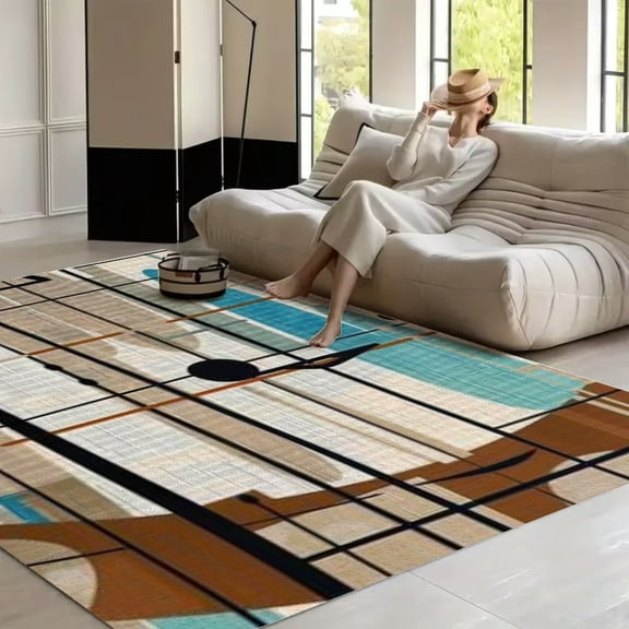 RKSupls Mid-Century Modern Atomic Inspired Soft Fluffy Velvet Area Rug for Living Room Bedroom, Non-Slip Washable Carpet, Modern Minimalist Home Decor Floor Mat