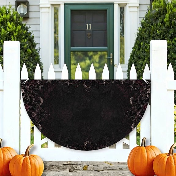 RKSupls Midnight Gothic Rose Crescent Moon Half Round Banner for Porch Fence Railing, Soccer Party Outdoor Hanging Decoration for Home Patio