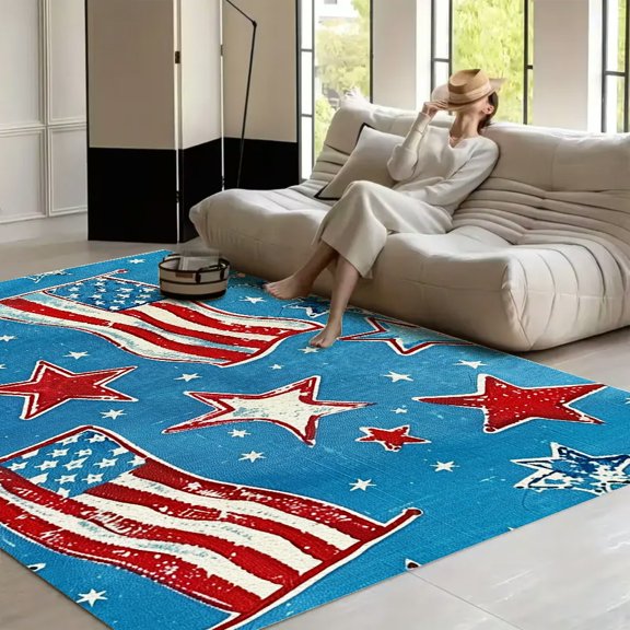 RKSupls Mini Flags Stars Pattern Soft Fluffy Velvet Area Rug for Living Room Bedroom, Non-Slip Washable Carpet, Modern Minimalist Home Decor Floor Mat