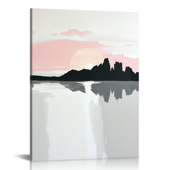 RKSupls Minimalist Mountain Sunset Silhouette Canvas Wall Art, Canvas Prints Wall Art for Living Room Bedroom Entryway Office, Art Print Painting for Home Decor