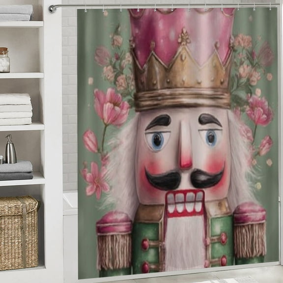 RKSupls Mint Green Nutcracker Shower Curtain, Valentine's Day Waterproof Shower Curtain with Hooks for Home Bathtub Bathroom  Decor Washable Curtains,198x180cm