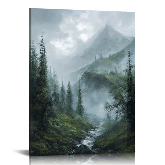RKSupls Misty Mountain Tree Canvas Wall Art, Canvas Prints Wall Art for Living Room Bedroom Entryway Office, Art Print Painting for New Year Home Decorations,12x16in