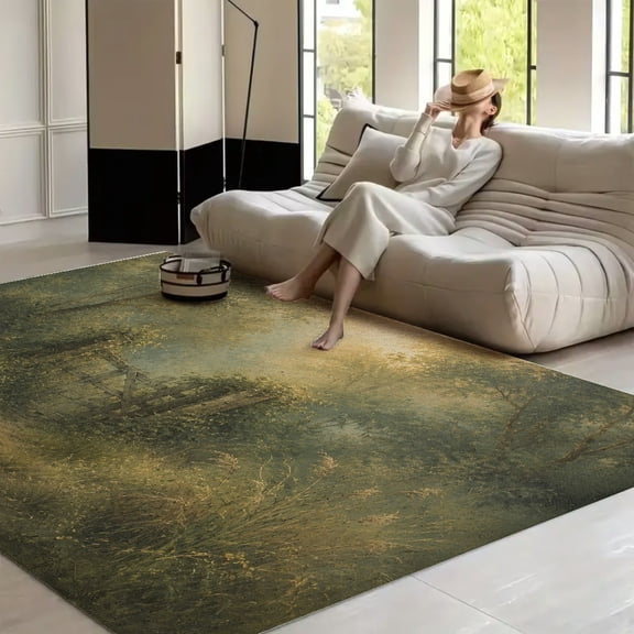 RKSupls Misty Stone Bridgewith Willow Trees  Soft Fluffy Velvet Area Rug   for Living Room Bedroom, Non-Slip Washable Carpet, Modern Minimalist Home Decor Floor Mat