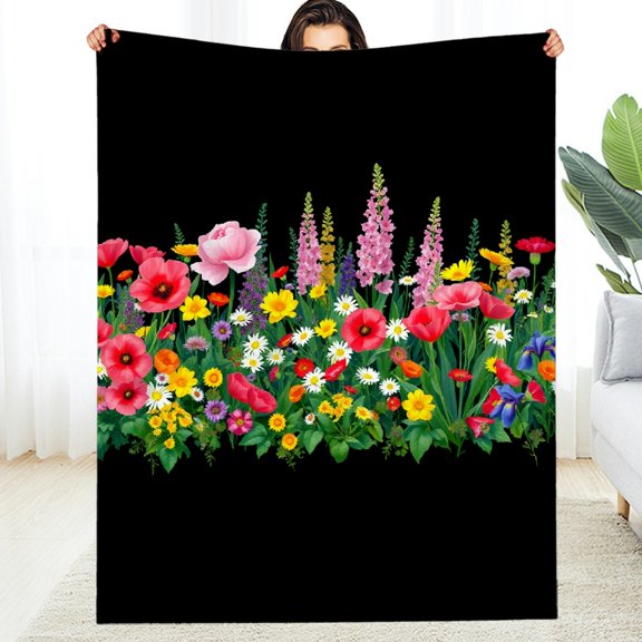 RKSupls Mixed Wildflower Border Bloom Soft Flannel Throw Blanket, Lightweight Fuzzy Warm Cozy Blanket for Couch Bed Home Travel Decor
