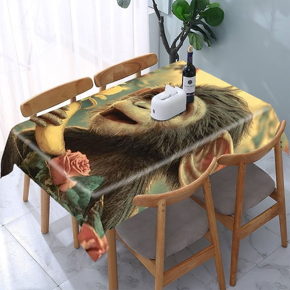 RKSupls Monkey Banana Rose Rectangle Dining Tablecloth, Washable Wipeable Stain & Wrinkle Resistant Polyester Tablecloth for Kitchen Picnic Party