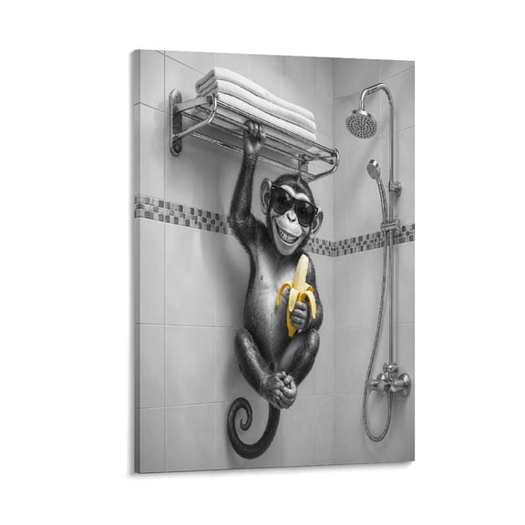 RKSupls Monkey Shower Banana Sunglasses Canvas Wall Art Framed Painting, Modern Home Decor Print for Living Room Bedroom Office Wall Decoration