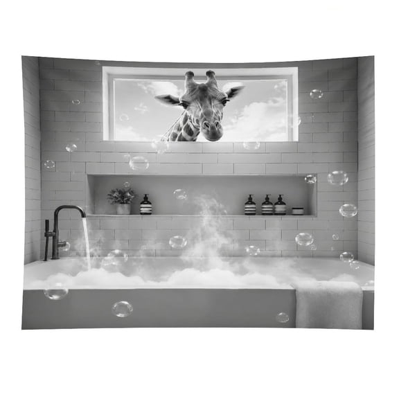 RKSupls Monochrome Giraffe Bathtub Window Polyester Wall Tapestry Anti Wrinkle Art Hanging Decor for Bedroom Living Room Home Holiday Decoration Gift