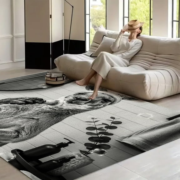 RKSupls Monochrome Kangaroo Shaving Brush  Soft Fluffy Velvet Area Rug   for Living Room Bedroom, Non-Slip Washable Carpet, Modern Minimalist Home Decor Floor Mat