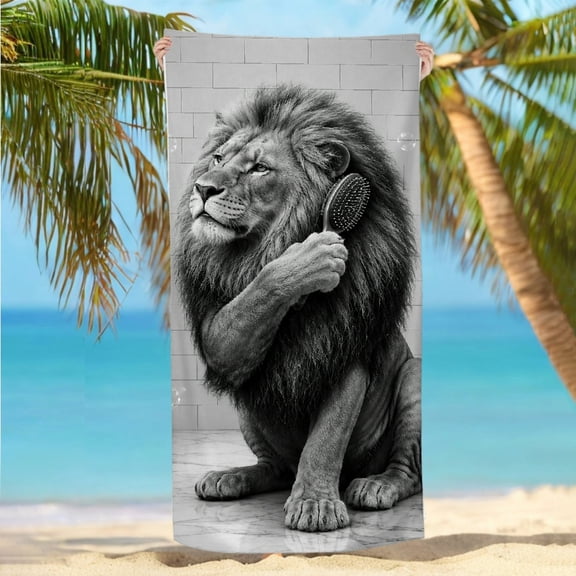 RKSupls Monochrome Lion Brushing Mane Oversized Microfiber Beach Towel, Machine Washable Ultra-Soft Microfiber Ideal for Bathroom beach yoga
