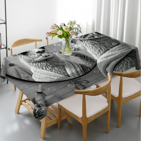 RKSupls Monochrome Llama Brushing Teeth Rectangle Dining Tablecloth, Kitchen Accessories - Machine-Made Rectangle Dining Tablecloth, Ideal for Kitchen Picnic Party