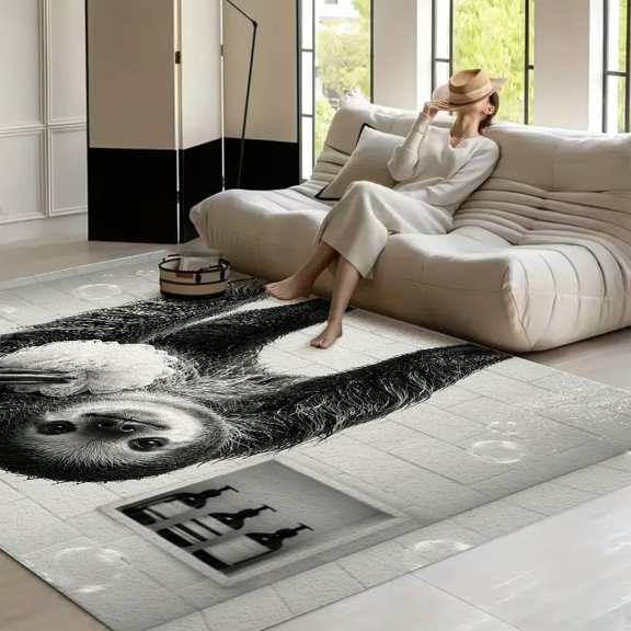 RKSupls Monochrome Sloth Shower Loofah  Soft Fluffy Velvet Area Rug   for Living Room Bedroom, Non-Slip Washable Carpet, Modern Minimalist Home Decor Floor Mat