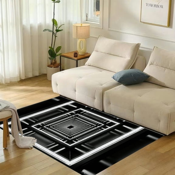 RKSupls Monochrome Square Infinity Tunnel Soft Flannel Area Rug 71x47 Inch Non-Slip Floor Mat for Living Room Bedroom, Warm Fuzzy Carpet for Winter Holiday Decor