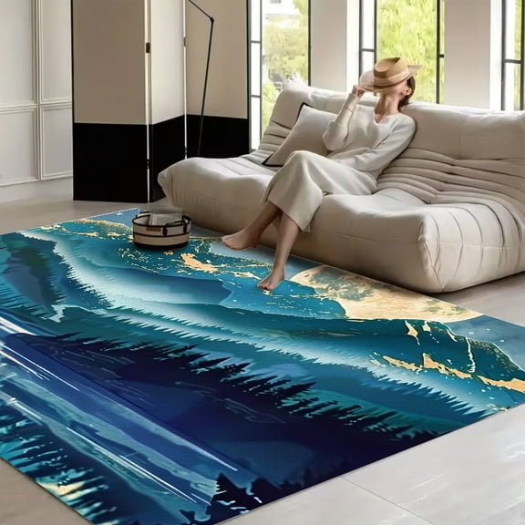 RKSupls Moon Lake Mountains Night Soft Fluffy Velvet Area Rug for Living Room Bedroom, Non-Slip Washable Carpet, Modern Minimalist Home Decor Floor Mat
