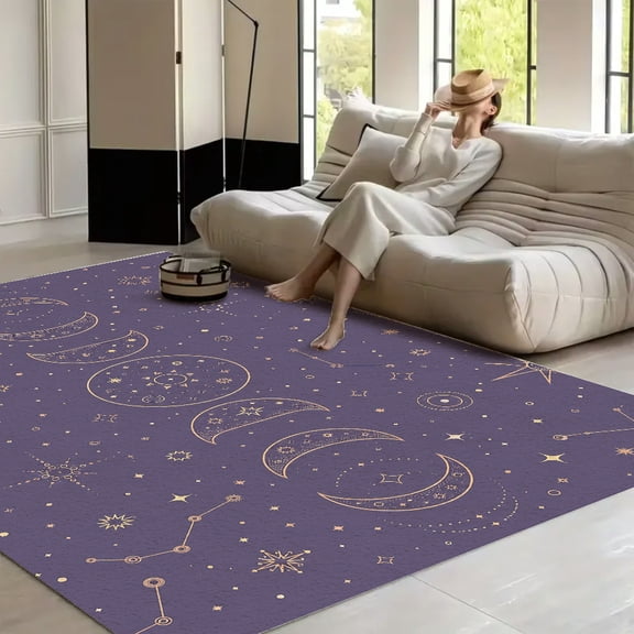 RKSupls Moon Phase Constellation Stars Pattern Soft Fluffy Velvet Area Rug for Living Room Bedroom, Non-Slip Washable Carpet, Modern Minimalist Home Decor Floor Mat