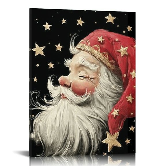 RKSupls Moon Santa Claus Canvas Wall Art, Canvas Prints Wall Art for Living Room Bedroom Entryway Office, Art Print Painting for New Year Home Decorations,12x16in