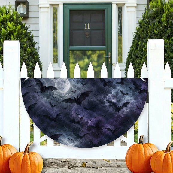RKSupls Moonlight Fantasy Bat Swarm Gothic Half Round Banner for Porch Fence Railing, Soccer Party Outdoor Hanging Decoration for Home Patio