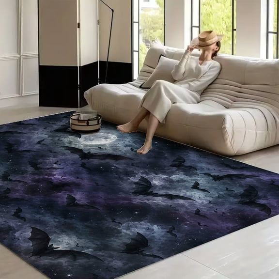 RKSupls Moonlight Fantasy Bat Swarm Gothic Soft Fluffy Velvet Area Rug   for Living Room Bedroom, Non-Slip Washable Carpet, Modern Minimalist Home Decor Floor Mat