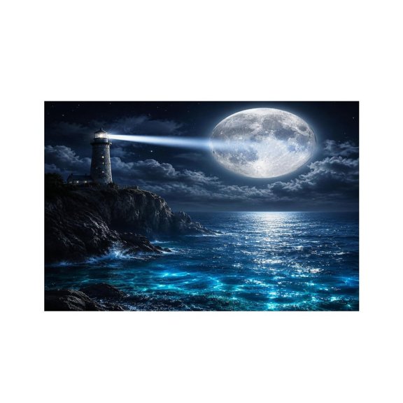 RKSupls Moonlight Lighthouse Cliff Seascape Linen Placemats 30x45cm Straight Edge Stain Resistant Washable Non-Slip Table Mats Table for Kitchen Dining Room Home