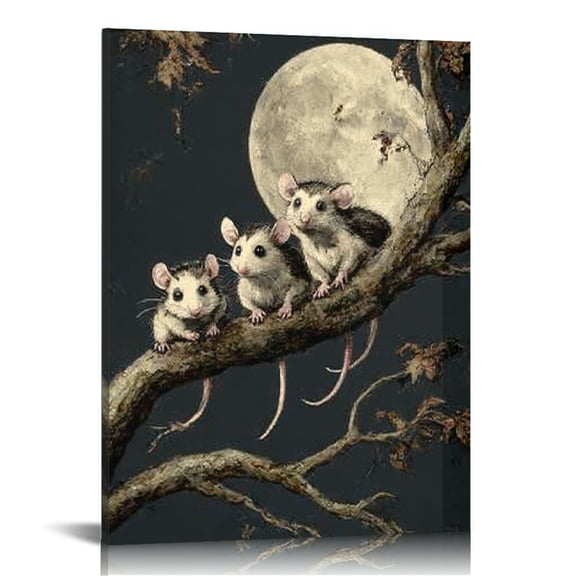 RKSupls Moonlight Opossum Canvas Wall Art, Canvas Prints Wall Art for Living Room Bedroom Bathroom Office, Art Print Painting for Home Decorations,16x20in