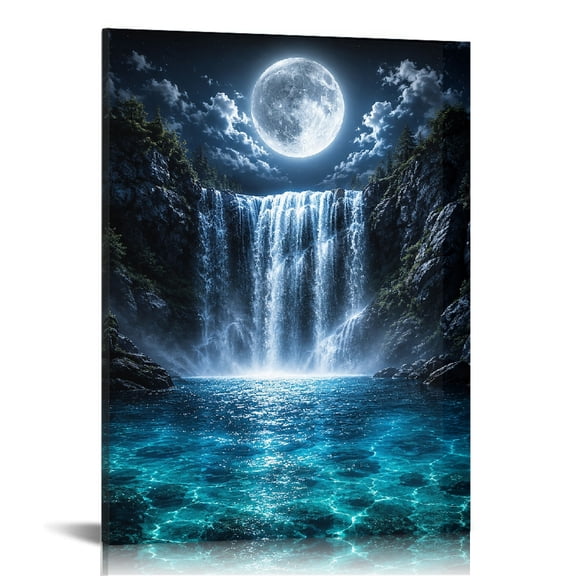 RKSupls Moonlight Waterfall Canyon Ready to Hang, Wall Decor
, Modern Art Bathroom Bedroom Kitchen Staircase Wall Decor Prints