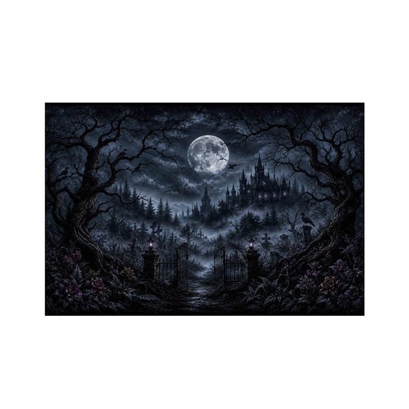 RKSupls Moonlit Gothic Mansion Misty Forest Linen Placemats 30x45cm Straight Edge Stain Resistant Washable Non-Slip Table Mats Table for Kitchen Dining Room Home