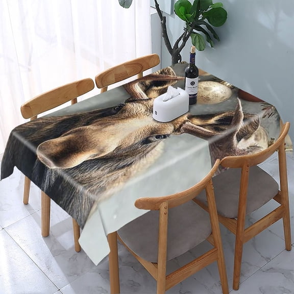 RKSupls Moose Christmas Ornaments Rectangle Dining Tablecloth, Washable Wipeable Stain & Wrinkle Resistant Polyester Tablecloth for Kitchen Picnic Party