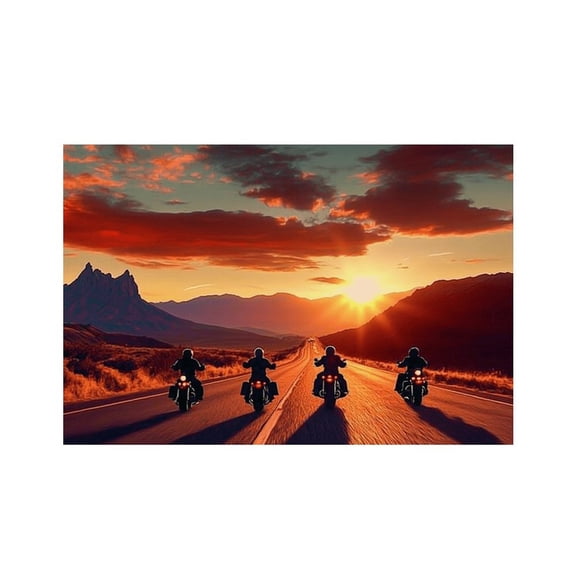 RKSupls Motorcycles Sunset Road Mountain Linen Placemats 30x45cm Straight Edge Stain Resistant Washable Non-Slip Table Mats Table for Kitchen Dining Room Home