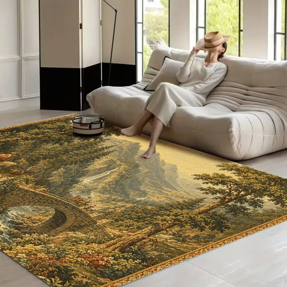 RKSupls Mountain Bridge Horse Rider Tapestry Soft Fluffy Velvet Area Rug for Living Room Bedroom, Non-Slip Washable Carpet, Modern Minimalist Home Decor Floor Mat