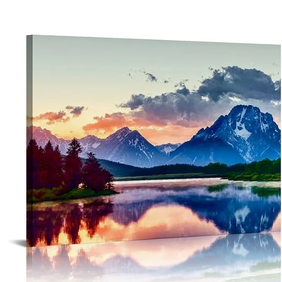 RKSupls Mountain Lake Sunset Canvas Wall Art, Nature Landscape Wall Decor Print, Modern Artwork for Living Room Bedroom Office Home Decor