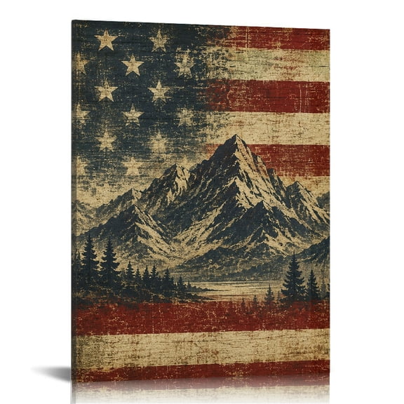 RKSupls Mountain Range Brick Wall Flag Canvas Print, Ready to Hang, Canvas Wall Art Bathroom Bedroom Kitchen Staircase Wall Decor Prints
