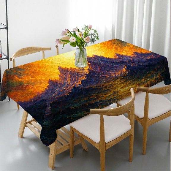 RKSupls Mountain Sunset Glow Print Rectangle Tablecloth, Holiday-Themed Design Holiday Party Tablecloth, Mountain Sunset Glow