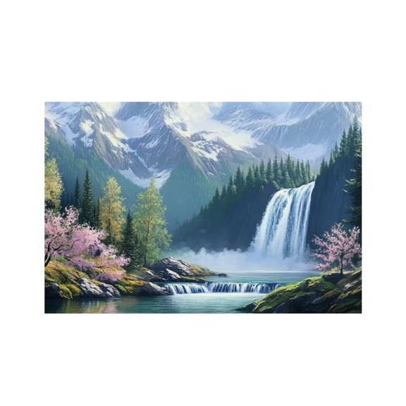 RKSupls Mountain Waterfall Boat Spring Linen Placemats 30x45cm Straight Edge Stain Resistant Washable Non-Slip Table Mats Table for Kitchen Dining Room Home