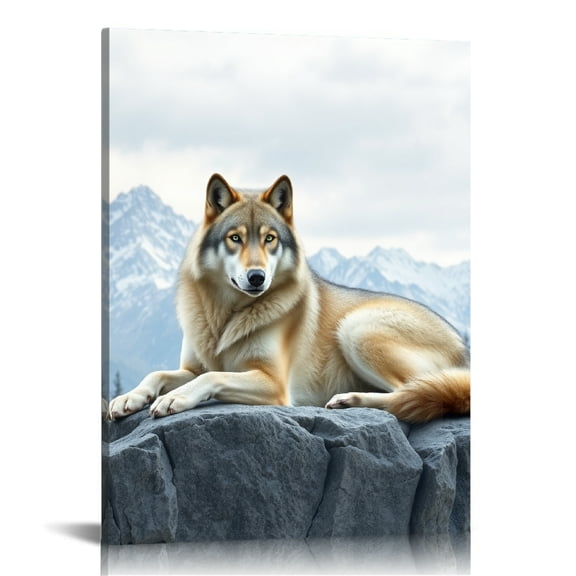 RKSupls Mountain Wolf Rock Pose Canvas Wall Art, Canvas Prints Wall Art for Living Room Bedroom Entryway Office, Art Print Painting for Home Decor