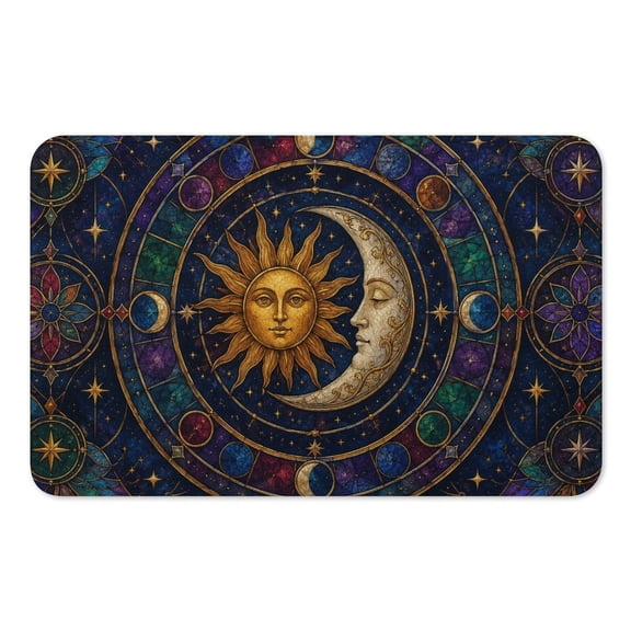 RKSupls Mouse Pad with Non-Slip Rubber Base, Artistic Sun Moon Celestial Mandala Gaming Desk Mat for Keyboard and Mouse, Desk Protector Pad for Home Office Use