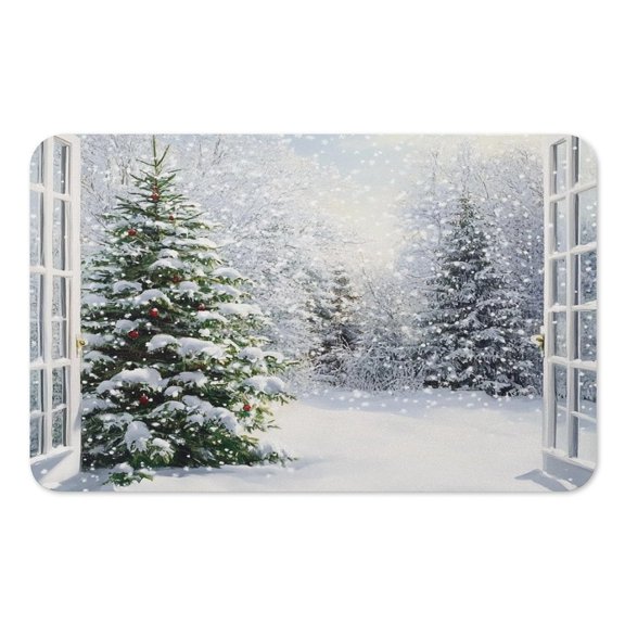 RKSupls Mouse Pad with Non-Slip Rubber Base, Christmas Tree Snow Window View Gaming Desk Mat for Keyboard and Mouse, Desk Protector Pad for Home Office Use