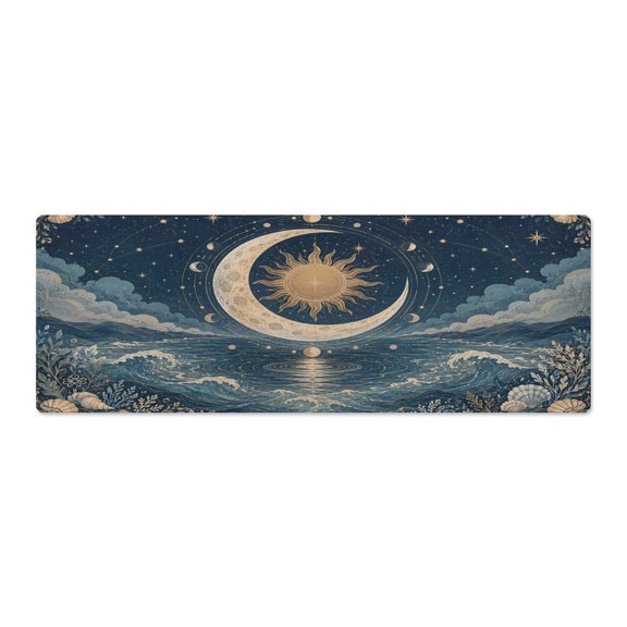 RKSupls Mouse Pad with Non-Slip Rubber Base, Coastal Ocean Sun Moon Celestial Mandala Gaming Desk Mat for Keyboard and Mouse, Desk Protector Pad for Home Office Use